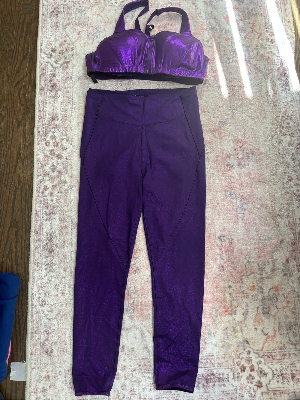 Victoria's Secret Shimmery Purple High-Rise Leggings L, Matching Sports Bra 38D